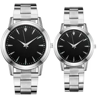 Saatı Aydınlık Çift İzle Gümüş Çelik Siyah Kadran Lover Kuvars Saatler Kadın veya Erkekler Için Hediye Set Bir Çift Hombre Set