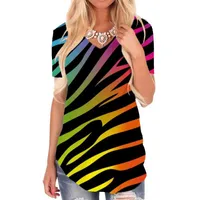 Camiseta para mujer Giyu Marca Stripe T Shirt Mujer Cebra Impresión Colorido Cuello en V Tshirt Rainbow Camisetas Divertidas Camisas para mujer Ropa de verano Verano fresco