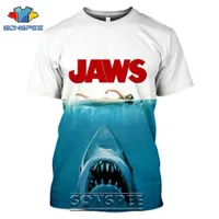 T-shirt de manga curta dos homens casuais do verão dos homens e do verão, teste padrão do tubarão 3d, retro