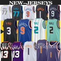 Hommes Basketball Maillots Lamelo 2 Ball 77 Doncic 9 Barrett Ewing 33 Basketball Jersey Devin 1 Booker Steve 13 Nash New Blue Blanc Taille S-2XL
