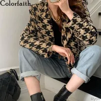 Colorfaith Yeni 2021 Sonbahar Kış kadın Blazers Ceketler Kareli Kore Vintage Boy Lady Yabani Ekose Kısa Üstleri JK9962