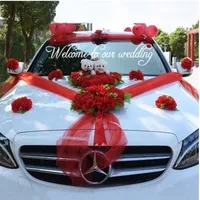 Свадебные украшения автомобиля шелковые цветы с медведя свадьба автомобиль поддельных розовых цветов гирлянды украшения свадебные центры венок SH190928