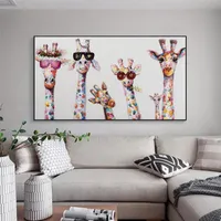 Paintings Colorful Giraffe Family Wearing Glasses Graffiti Art Print On Canvas Painting Kids Room Wall Picture Home Decoration Poster