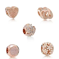 S925 Sterling Silver Diy Encantos Charms Beads Clear para Pandora Pulseiras Estilo e Europeia Rose Gold Braceletcollier Mulheres Jóias
