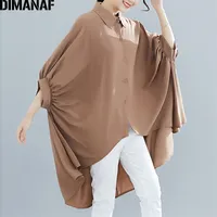 Dimanaf Plus Размер женские блузки рубашки большой размер летние леди топы туника сплошные свободные повседневные летучие мыслительная одежда 5XL 6xL новый 210401