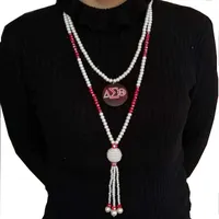 Ketten Klassische griechische Sororität DST Frauen Retro Perle Halskette Lange Temperament Fransen Pullover Kette