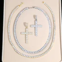 Cross Pendant Necklace Silver Color 5mm Tennis Chain High Quality Out Bling Cubic Zirconia Choker Women Men smyckekedjor