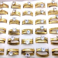 36 pairs erkek kadın zirkon altın kaplama paslanmaz çelik yüzükler düğün grubu çift takı hediye toptan lot