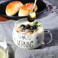 Taza de café tazas de sublimación letra impresa transparente transparente vidrio té bebidas de té postre desayuno mango de leche TOWEWARE 350ml