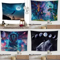 Magical Animal Tapestries Wolf Lion Cat Forest Printed Tapestry Wall Hanging Decorative Background Cloth for Dorm Living Rome Garden
