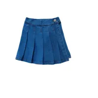 Джинсы 2021 летние девочки джинсовая юбка корейская мода детские плиссированные девочки дети случайные синие кнопки сплошной цвет коротко