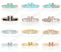 Großhandel 925 Silber Ring mit Kasten Parallel Bars Frauen Männer Verstellbare Two T Letter Ring Schmuck