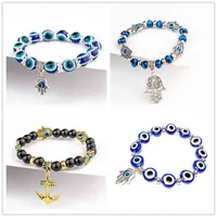 Brand Bracelet Fatima Hand Hamsa Jewelry Women Man Gold Silver Color Fashion Blue Devil Evil Eye Plam Bell Beaded Anchor Charm s for Girls