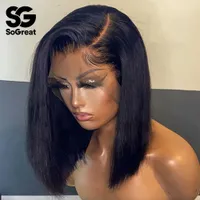 Bob Wig Lace Front Human Hair Peruki dla Czarnych Kobiet Pre Zieszany Brazylijski Krótki Natural 13x4 Prosta HD Full Frontal Closure Wig S0826