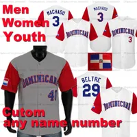 Niestandardowe Mężczyźni Kobiety Młodzież Dominikan World Classic Baseball Jersey 3 Manny Machado 22 Robinson Cano 19 Jose Bautista 23 Nelson Cruz 6 Starling Martte Beltre Polanco Tejada