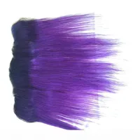 Brasilianisches Jungfrau-Haar-Ohr zum Ohr zweifarbige Farbe 1b lila Ombre volle Spitze Frontal-Verschluss Seide Gerade Menschenhaar-gebleichte Knoten