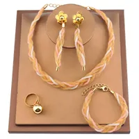Earrings & Necklace Dubai Jewelry Sets 3color Gold Color Set For Women Twist Bracelets Ring African Weddings