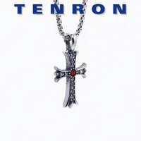 Diamond Inlaid Crowe Cross Pendant Full Body Titanium Steel Personality Trendsetter Cool Long Necklace Men's and Women's Hip Hop Accessories
