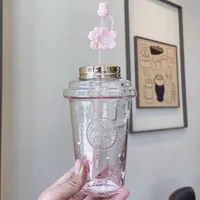 Die neuesten 16z-Starbucks-Strohglas-Kaffeetasse mit Deckel, Cherry Blossom Göttin Gradient Style Water Cup, separate Kastenverpackung, Unterstützung für benutzerdefiniertes Logo
