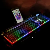 Беспроводная игровая клавиатура и мышка Combo с Rainbow LED Backlit Recargeablle Wired компьютерные механические клавиатуры
