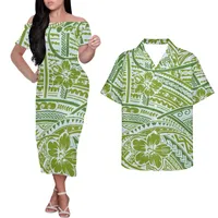 Casual Jurken Hycool Custom Paar Matching Outfit Groothandel Polynesian Off Shoulder Floral Dress Dames Elegante Jurken voor Trouwgast