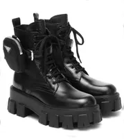 2021s Luxus Designer Schuhe Black Damen Knöchel Boot Gebürstet Rois Leder und Nylon Monolith Stiefel Plattform Sohlen Schuh Winter Mode Beute EU35-41