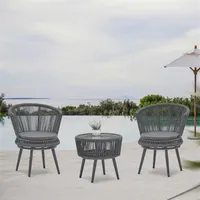 US-amerikanische lager moderne outdoor garten sets tisch und stuhl gewebt gürtel seil gefilterung hand-make weben möbel swivel 3 stücke rattan stuhl a18