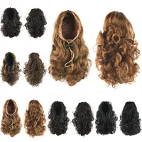 34cm Drawstring Synthetic Ponytail 13 inches Deep Wave Ponytails Simulation Human Hair Extension Bundles 4 Colors SP097N