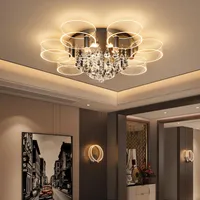 Modern Led Black Ceiling Lamp Luxury Crystal Acrylic Chandelier Light Decoration For Living Room Bedroom Kitchen Indoor Fixtures Lights