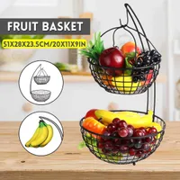 2Tier Fruit Basket, Metal Rack Living Room Drain Home Iron Snack Bowl Storage 210609