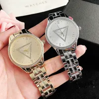 Brand Watches Women Girl Diamond Crystal Triangle Style Metal Steel Band Quartz Wrist Watch GS47