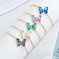 Link, łańcuch 1 pc Czechy Kolorowe Kryształ Butterfly Bransoletka Dla Kobiet Shiny AB Kolor Zwierzęta Wisiorek Regulowana Biżuteria