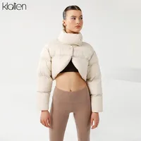 Klalien mode casual höst vinter solid smal kort bomull-vadderad jacka för kvinnor enkel gata ytterkläder tjockna 211111
