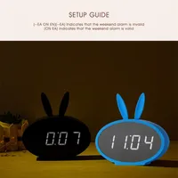 미국 주식 만화 토끼 귀 주도 나무 디지털 알람 시계 음성 제어 온도계 디스플레이 블루 A02