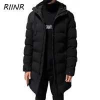 Riinr Kış Pamuk-Yastıklı Ceket Orta Uzunlukta Pamuk-Yastıklı Ceket Kore Erkekler Kalın Sıcak Erkek Aşağı Yastıklı Ceket Kapüşonlu Coat 211103