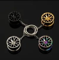 3D Car Metal Wheel Hub Keyrings Auto Sports Cars Key Rings Keychain Pendant Silver Gold Fashion Jewelry Hangs