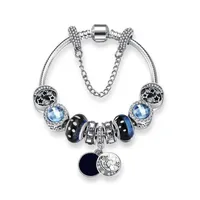 925 Ayar Gümüş Yıldızlı Yıldız Mavi Murano Cam Boncuk Charm Bilezik Yılan Zincir Fit Pandora Avrupa Bilezik Takı Yapımı Bileklik DIY Ay Yıldız Kolye Kadınlar