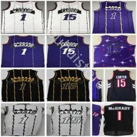 레트로 빈티지 클래식 트레이시 #1 McGrady Basketball Jersey Short Purple White Black Wholesale NCAA College Mens Vince #15 Carter Jerseys