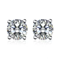 Sterling Silver 4 Prongs Setting Zircon Diamond Stud Earrings for Women 925 Stamped 18K White Gold Plated