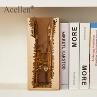 Decorative Objects & Figurines Wooden Hogsmeade Book Nook Inserts Art Bookends DIY Bookshelf Decor Stand Decoration Light Model Building Kit