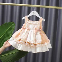 Girl Lolita party dress 2021 Summer Baby infant lace ruffle butterfly birthday tutu dresses lovely toddler princess clothes S1053