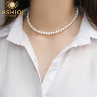 Ashiqi natural freshwater pérola chokers colar 925 jóias de prata esterlina para mulheres 2021 presente nova moda