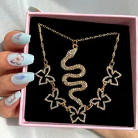 Anhänger Halsketten KPOP Crystal Butterfly Kette Choker Halskette für Frauen Kragen Goth ästhetisch Schmuck Rosa Schlange Hochzeit 2021