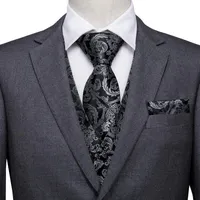 Мужские жилеты Hi-Tie Luxury Black Paisely Vest для мужчин Классический свадебный шелк