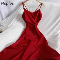 Neploe الخامس الرقبة فتح الظهر مثير اللباس النساء عالية الخصر الورك ألف خط طويل ضئيلة vestidos الصيف عطلة رداء متعدد الألوان 210510