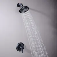 バスルームのシャワーは、ラインインバルブ、シングルハンドルトリムキット6スプレータッチクリーン、マットブラックのシャーマンダの壁にマウントされています。