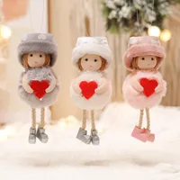 Christmas Decorations Handmade Crafts Plush Angel Red Heart Girl Doll Pendant Tree Hanging Ornaments Year 2021 Xmas Gift