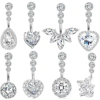 Crystal Belly Button Ring for Woman Navel Piercing Round Heart Zircon Stud Barbell Stainless Steel Bar Sexy Body Jewelry