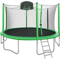 12ft trampoliner för barn med säkerhetskåp netto, basketbåge och stege, enkel montering Runda Utomhus Recreational Trampoline USA A33