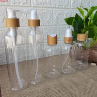 100 stks 250 ml Clear / Amber / Frosted Plastic Flessen met Bamboe Hout Deksel Toner Water Spray Cap Bottle Skin Care PackagingGoods